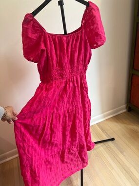 Anthropologie Hot Pink Puff-Sleeve Midi Dress